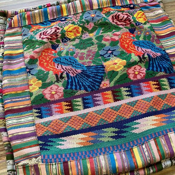 Guatemalan Colorful Bird Woven Tapestry Square Pillow Cushion Cover 18" - Picture 3 of 6